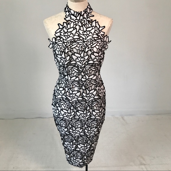 ASOS Missguided M Lace Bodycon Halter Midi Dress - Picture 12 of 12